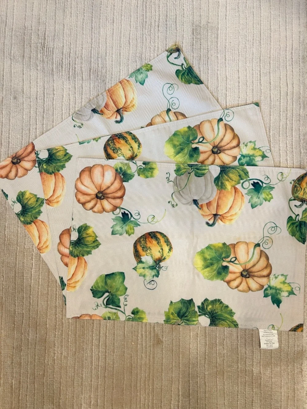 Set Of Three Fall Pumpkin Cloth Placemats. Autumn, Pumpkin Spice, Fall, Seasonal
